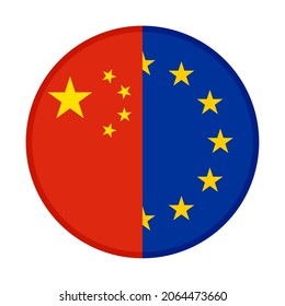 round icon of china and european union flags. vector illustration isolated on white background