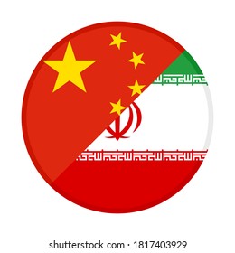 round icon with china and iran flags, isolated on white background