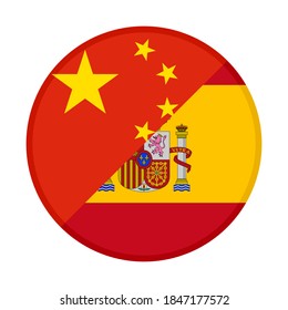 round icon with china and spain flags, isolated on white background