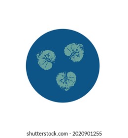 round icon with clover leaves for highlights in social networks, light green clover on a blue background