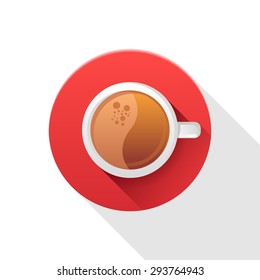 Round icon with coffee cup. On white background.