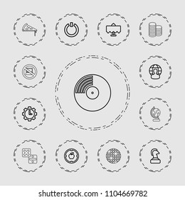 Round icon. collection of 13 round outline icons such as restaurant table, chess horse, apple target, clock in gear, user globe. editable round icons for web and mobile.