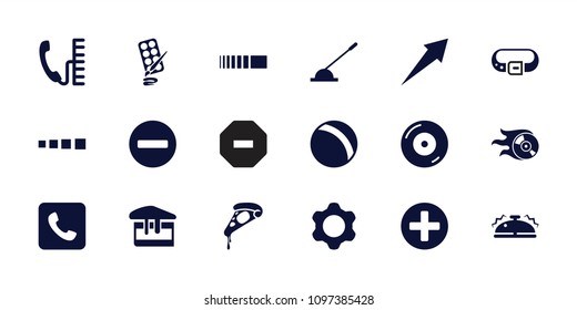 Round icon. collection of 18 round filled icons such as ball, pizza, disc on fire, arm lever, loading, call, bell, gear, phone, arrow. editable round icons for web and mobile.