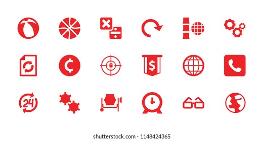 Round icon. collection of 18 round filled icons such as clock, reload, dna, internet, call, gear, beach ball, coin, dollar sign. editable round icons for web and mobile.
