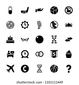 Round icon. collection of 25 round filled icons such as no laptop, clock, glasses, basketball, muffin, pill, clock in gear, bell. editable round icons for web and mobile.