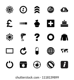 Round icon. collection of 25 round filled icons such as globe, plus, atom, sun, question, beach ball, reload, burst, info, switch off. editable round icons for web and mobile.