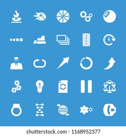 Round icon. collection of 25 round filled icons such as gear, clock, carousel, loading, burst, time, ring, belt, dna, arrow, keyhole. editable round icons for web and mobile.