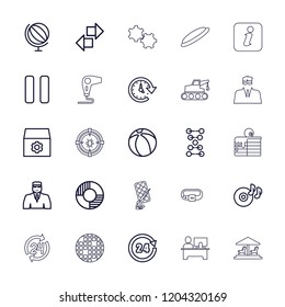 Round icon. collection of 25 round outline icons such as security guy, gear, globe, dna, disc on fire, arrow, pause, 24 hours, time. editable round icons for web and mobile.