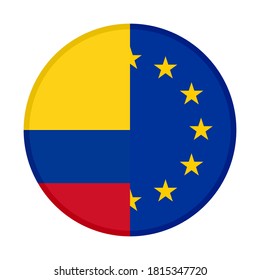round icon with colombia and europe flags, isolated on white background