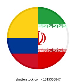 round icon with colombia and iran flags, isolated on white background