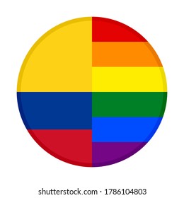 round icon with colombia and rainbow flags, isolated on white background