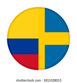 round icon with colombia and sweden flags, isolated on white background