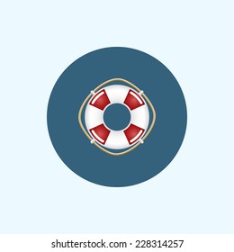 Round icon with colored lifebuoy, vector illustration