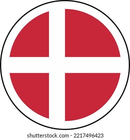 A round icon in the colors of the Danish flag. "Made in Denmark" logo concept.