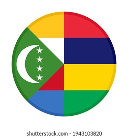 round icon with comoros and mauritius flags isolated on white background
