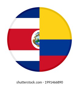 round icon with costa rica and colombia flags isolated on white background

