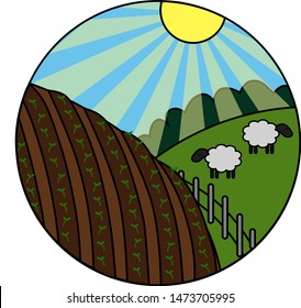 Round Icon Of Country Side Life