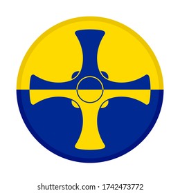 rundes Symbol mit Durham-Fahne isoliert auf weißem Hintergrund