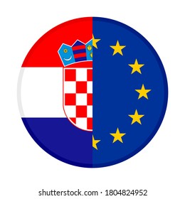 round icon with croatia and europe flags, isolated on white background