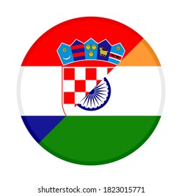 round icon with croatia and india flags, isolated on white background