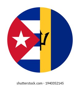 round icon with cuba and barbados flags isolated on white background
