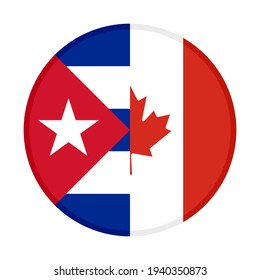 round icon with cuba and canada flags isolated on white background
