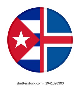 round icon with cuba and iceland flags isolated on white background
