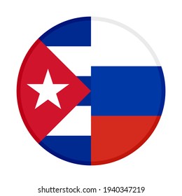 rundes Symbol mit Kuba und Russischen Flaggen einzeln auf weißem Hintergrund
