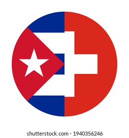 round icon with cuba and switzerland flags isolated on white background

