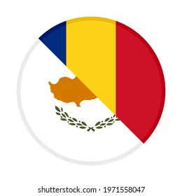 round icon with cyprus and romania flags, isolated on white background
