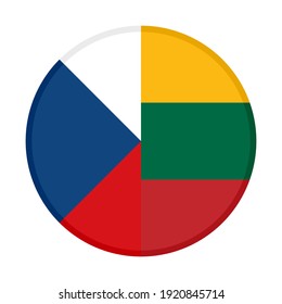 round icon with czech republic and lithuania flags, isolated on white background