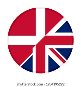 round icon with denmark and british flags isolated on white background
