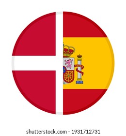 round icon with denmark and spain flags isolated on white background
