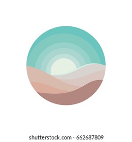 Round icon with desert landscape. Circle nature logo. Vector illustration.