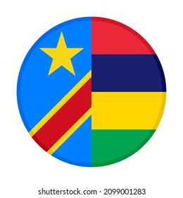 Rundsymbol mit dr congo und mauritius flags. Vektorgrafik einzeln auf weißem Hintergrund