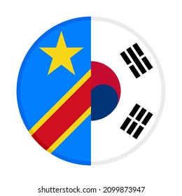 round icon with dr congo and south korea flags. vector illustration isolated on white background