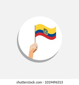 Round icon of Ecuador's flag on white background. Flag in hand. Isolated Vector Illustration