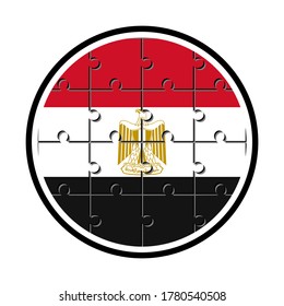 icono redondo con bandera de egipto hecho con piezas de rompecabezas, aislado en fondo blanco 