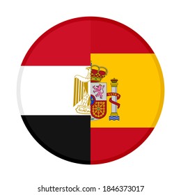 round icon with egypt and spain flags, isolated on white background