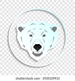 Round icon or emblem with shadows. Angular large head of a polar bear