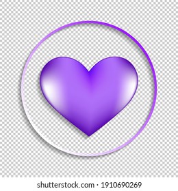 Round icon or emblem with shadows. Purple heart with highlights. EPS10