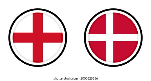 round icon with england and denmark flags, isolated on white background
