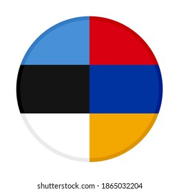 round icon with estonia and armenia flags isolated on white background