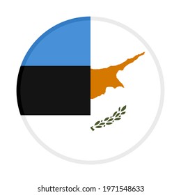 round icon with estonia and cyprus flags, isolated on white background

