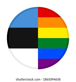 round icon with estonia and rainbow flags isolated on white background