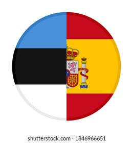 round icon with estonia and spain flags, isolated on white background