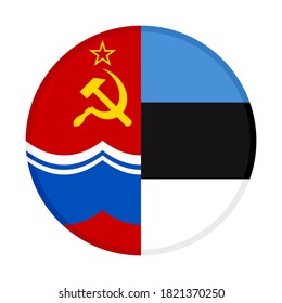 round icon with estonian soviet socialist republic and estonia flags, isolated on white background