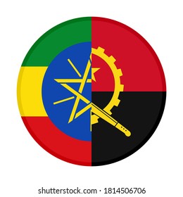 round icon with ethiopia and angola flags, isolated on white background