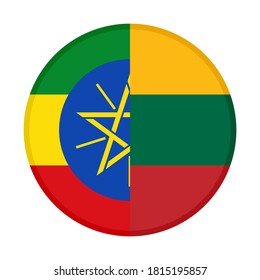 rundes Symbol mit Ethiopie und litauischen Flaggen einzeln auf weißem Hintergrund