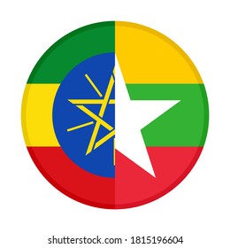 rundes Symbol mit Ethiopie- und Yanmarafahnen einzeln auf weißem Hintergrund